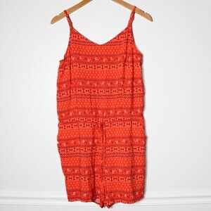 Old Navy Orange Ditsy Floral Tie Waist Cami Romper Shorts Beach Flowy Size L